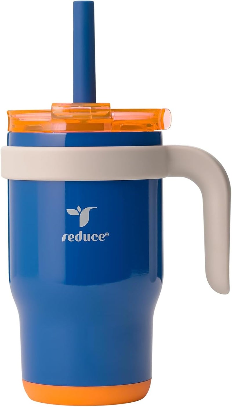 Reduce 14 Oz Coldee Kids Tumbler with Lid and Straw - Coldee Insulated Travel Mug - Spill-Proof, Sweatproof Stainless Steel, BPA-Free - Includes Handle, Reusable Silicone Straw - Varsity Blue - Image 1